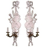 Pair  of White Sconces Hand Carved Musical Motif