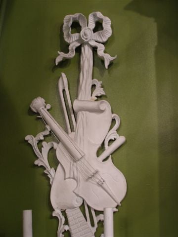 Pair  of White Sconces Hand Carved Musical Motif