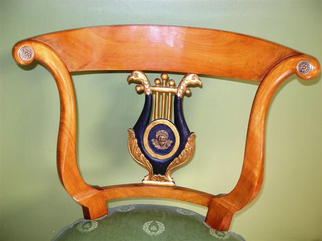 Black and gold Empire side chair with lyre/swan form back