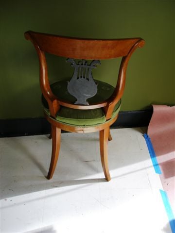 French Empire Side Chair Black & Gold Lyre/Swan Form Back For Sale