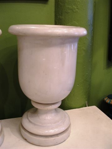 Pair of White Carrera Marble Urn Lamps