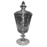 Vintage Crystal Covered Compote Bird Etchings