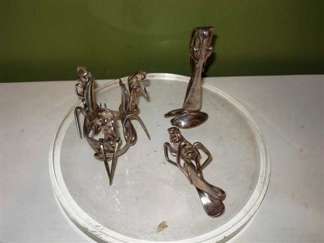 Unknown Three Silver Abstract Figures(Created from Flatware)