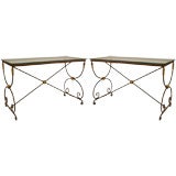 Antique Pair Italian Neo-classical Style Steel Rectangular End Tables