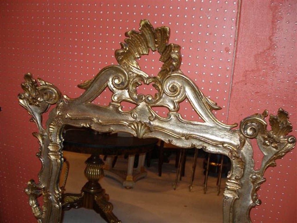 Louis XV Style Carved & Silver Leaf Frame Mirror