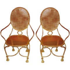 Pair of Rope Form Gold Leaf Armchairs