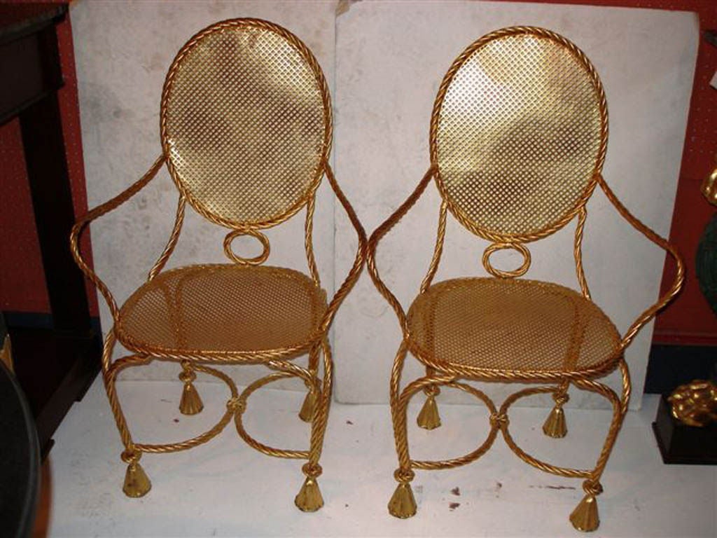 Pair of Rope Form Gold Leaf Armchairs