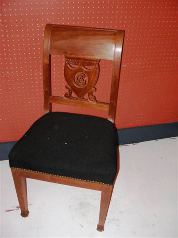 Pair Empire Style Chairs Shield Back Beechwood Initials CA