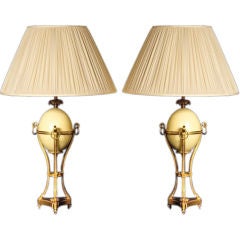 French, Early 20th Century, Painted Wood and Gilt Bronze Lamps