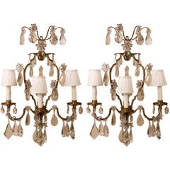 Antique Pair of French, Late 19th Century, Crystal and Bronze Sconces