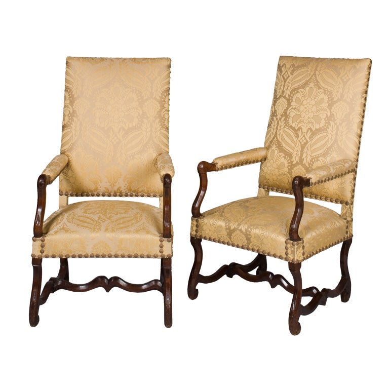 Pair of French Louis XIV Period, Walnut Fauteuils For Sale
