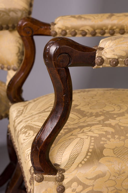 18th Century and Earlier Pair of French Louis XIV Period, Walnut Fauteuils For Sale