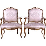 Antique Pair of French Louis XV Period, Beechwood Fauteuils