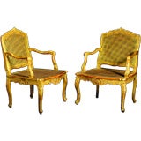 Antique Pair of French Early Louis XV Period, Giltwood Fauteuils