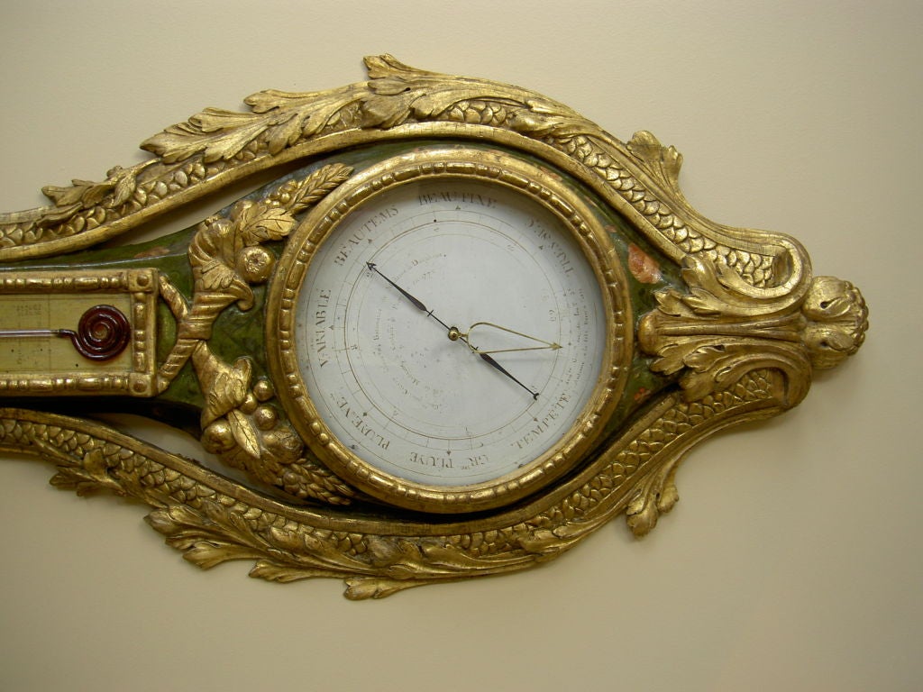 18th Century and Earlier French Barometer-Thermometer in Lacquered and Giltwood For Sale