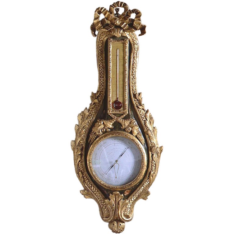 French Barometer-Thermometer in Lacquered and Giltwood For Sale