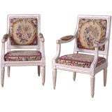 Pair of French Louis XVI Period, Grey-Painted Fauteuils
