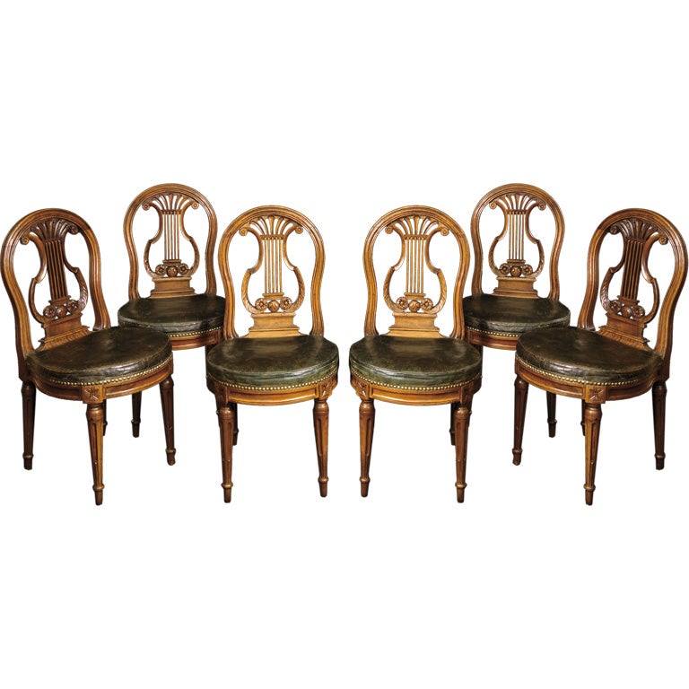 Suite of Six French Louis XVI Period, Walnut Chairs For Sale
