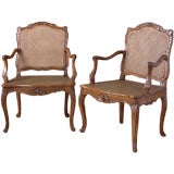 Antique Pair of Louis XV Period, Beechwood Fauteuils with Cane Seats