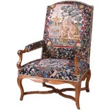 Antique French Régence Period, Walnut Fauteuil with Needlepoint