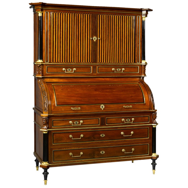 Französische Directoire-Periode, zweiteiliges Büro Cylindre im Angebot