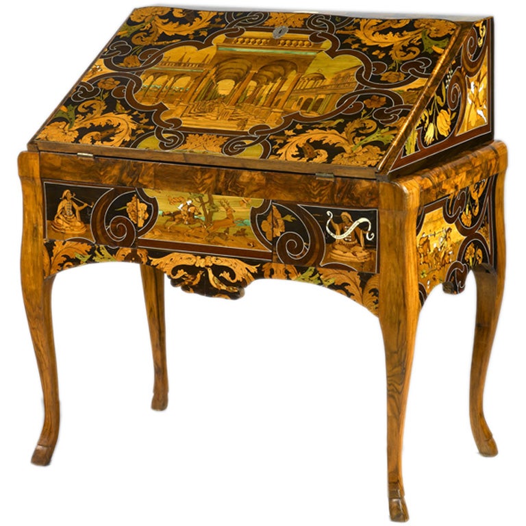 18th Century German Bureau with 17th Century Marquetry For Sale