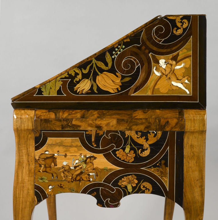 18th Century and Earlier 18th Century German Bureau with 17th Century Marquetry For Sale