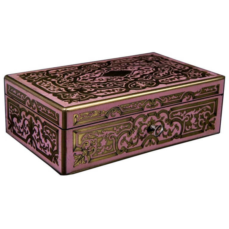 Napoléon III Period, Rose Enamel, Boulle Style, Jewelry Box For Sale