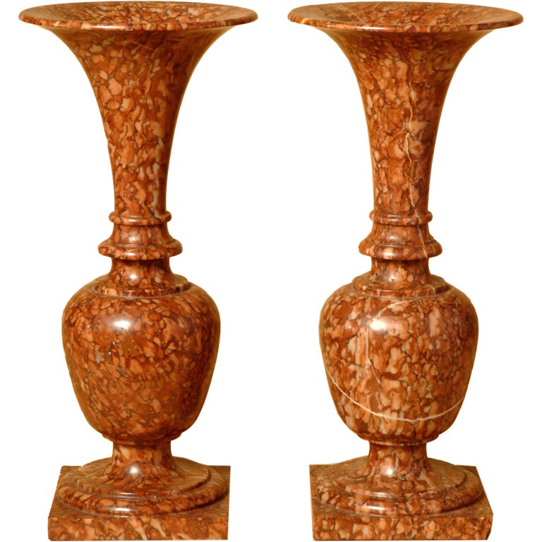 Pair of French, Late 19th/Early 20th Century Turned Marble Vases For Sale