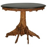 Birch wood and root side table with ebonized top