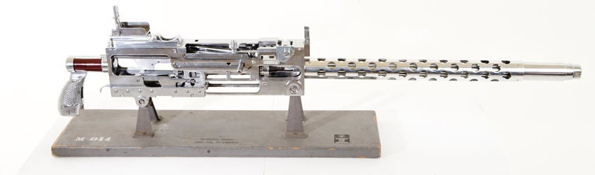 This double life-size (6 feet, 7 inches long) model Browning M1919 A4 .30 Cal. Machine Gun was developed circa 1951-53 by the Reflectone Corporation of Stamford, Connecticut and procured by the US Navy’s Office of Naval Research Special Devices