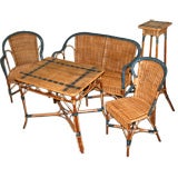 Blue & Natural Rattan Suite of Furniture