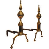 Early 19th Century Brass Steeple Top Andirons
