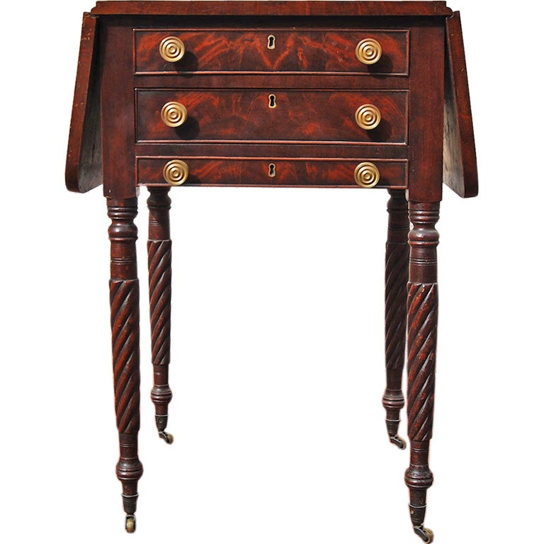 Fine American Work Table with Pullout Gameboard, circa 1820 For Sale