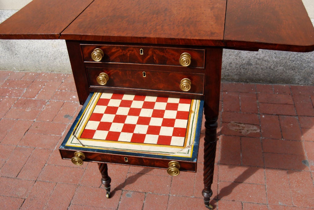 Mahogany Fine American Work Table with Pullout Gameboard, circa 1820 For Sale