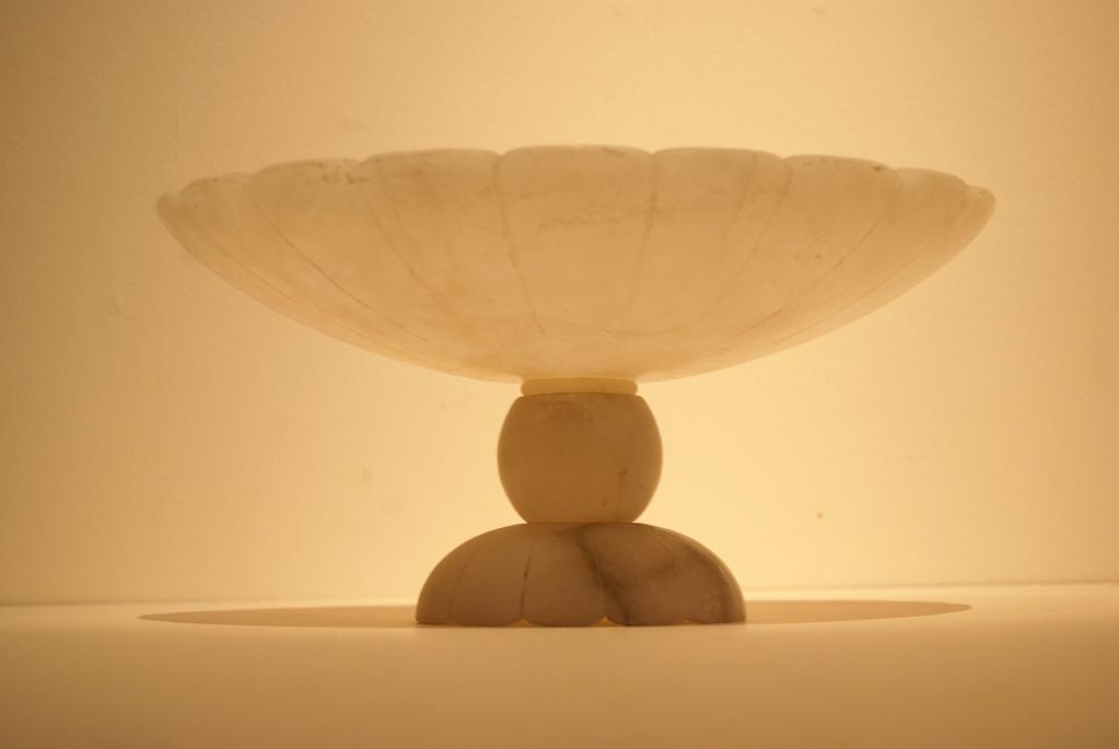 Alabaster compote with a carved scalloped edge, American, circa 1920