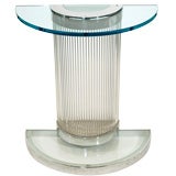 Glass rod/chrome waterfall console table