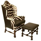 Zebra Hide William and Mary Wing Chair and Ottoman