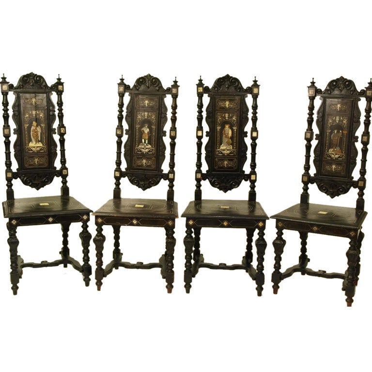 Milianese inlaid Victorian chairs For Sale