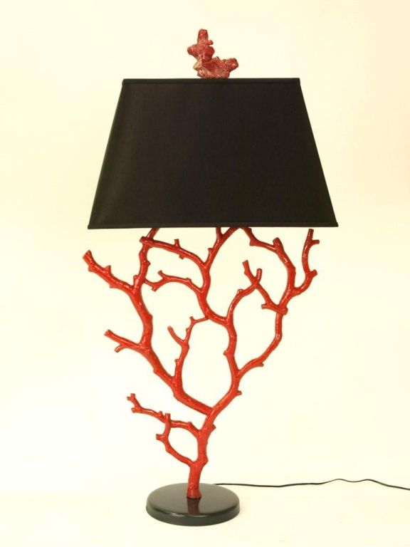 American Painted Antique Iron Lamps with Coral Motif