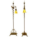 Antique Pair of griffin style hearth lamps by Rembrandt Lamp Company