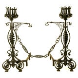 Antique Pair hand wrought andirons