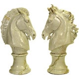 Monumental pair of glazed terracotta Cheval figures