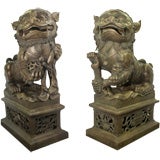 Grand pair of gigantic bronze foo dogs