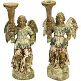 Carved pair of Angel candleholders