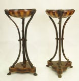 Pair of spectacular bronze and exotic wood urn/pedestals