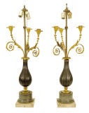 Pair of Louis XVI style grey marble three-light candelabra,