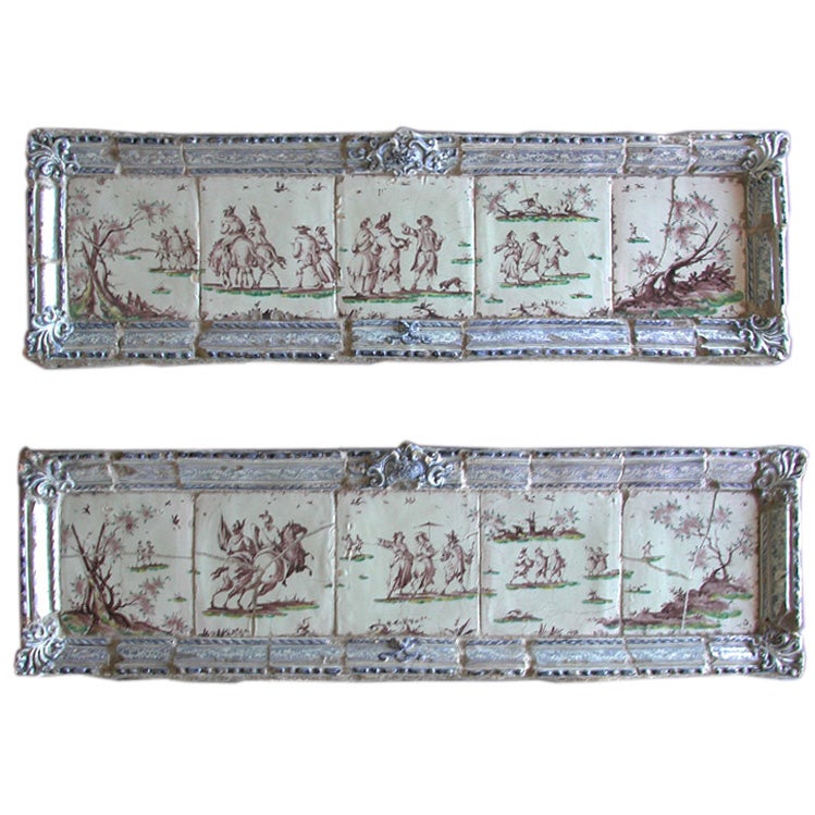 Polychrome Decorated Faience Plaques For Sale