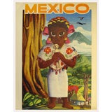 Retro Valdio Sera: Mexico travel poster of CMA Airlines, offset litho