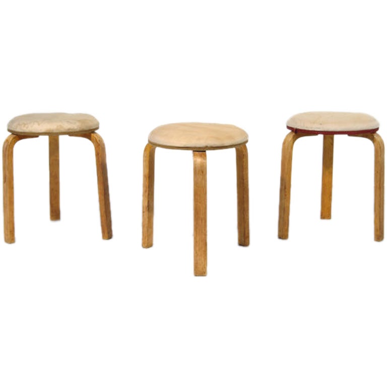 Alvar Aalto stools, set of 3, 1950's Denmark For Sale